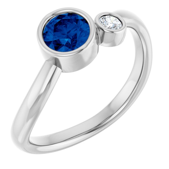 14K White 5 mm Natural Blue Sapphire & .06 CT Natural Diamond Ring